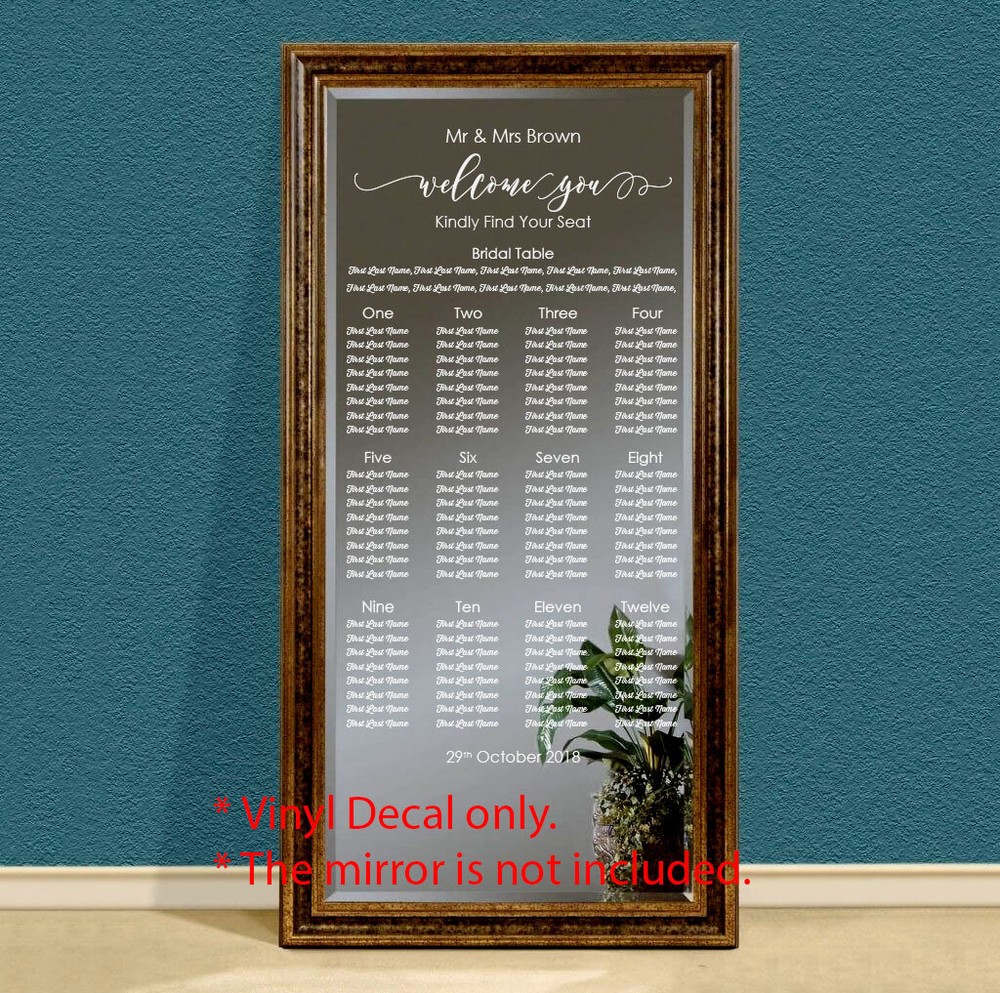 Custom Wedding Table Seating Chart Plan Sticker Vinyl Decal Sign Removable
