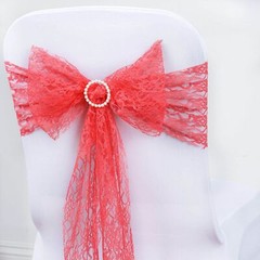 10 Coral Lace CHAIR SASHES Ties Bows Shabby Chic Wedding Party SALE