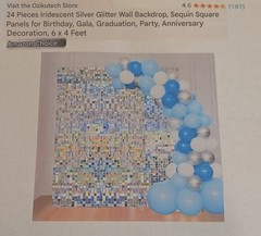 24 SILVER Square Sequin Shimmer Wall Photo Backdrop Panels Party Decorations