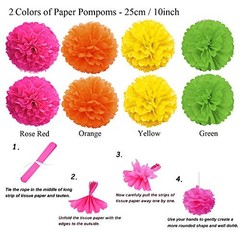 Party Decoration, 21 Pcs Multi-color Hanging Paper Fans, Pom Multi-colored