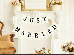 Just Married Burlap Banner Rustic Cream Black Pre-Assembled Wedding Car Decor