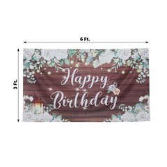 6 ft x 3 ft WHITE BROWN Wood Floral Printed Backdrop Happy Birthday BANNER Party