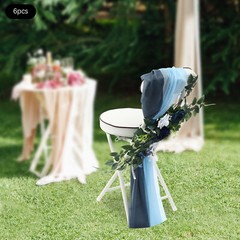 Blue Artificial Flower Arrangement Ribbons For Wedding Chair Back Decor Pack 6x