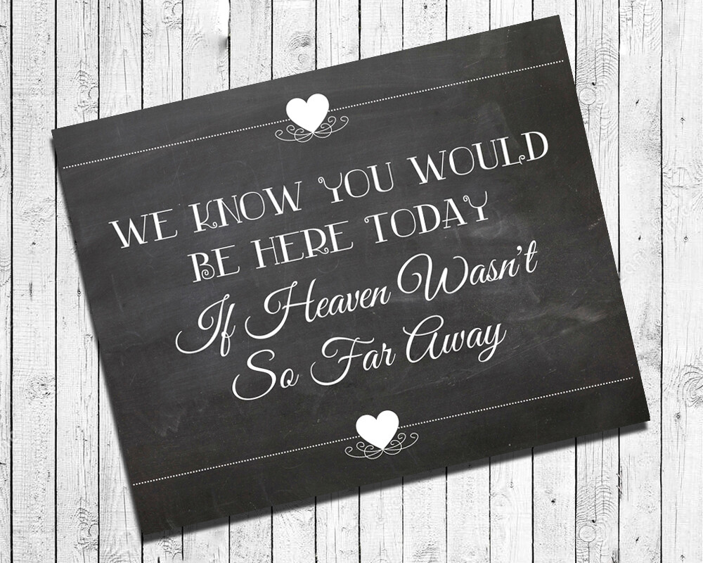 Wedding Decor MEMORIAL Print, Rustic Look If Heaven Wasn’t So Far 8×10 CARDSTOCK