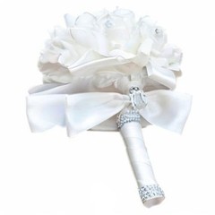 Colorful Foam Roses Artificial Flower Wedding Bride Bouquet Party1 (White+Whi…