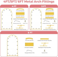 Metal Arch Backdrop Stand, 6FT+5FT+4FT Wedding Arch Frame, Gold Wedding Arch Bac