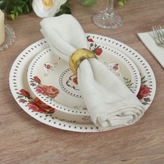 25 IVORY 7″ Paper Round Plates with Vintage Rose Flower Print Wedding Events
