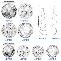54 Pieces Disco Party Decorations Sliver Disco Ball Hanging Swirls 70s Ceilin…