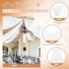 Showgeous 8 Panels White Ceiling Drapes for Wedding, 5ftx20ft Sheer Chiffon-L…