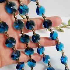 22Yards Peacock Blue Chain Crystal Octagonal beads Garland Chandelier Decoration