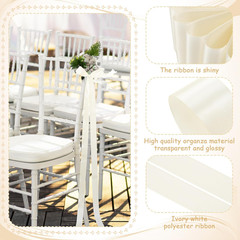 Ivory White 24 Pcs Wedding Bows Aisle Decorations Satin Bows for Chairs Decor Pe