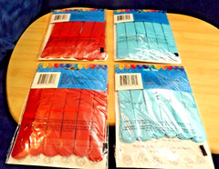 4 UNOPENED PACKS ONE 9 FT GARLAND WITH 6 TISSUE POM POMS IN EACH PACK RED & BLUE
