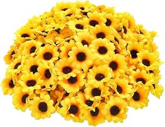 100Pcs Yellow Artificial Flower Heads Mini Fake Sunflower Decorative Fabric F…