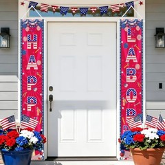 2 Pcs Party Decoration, Happy Door Banner, Patriotic Star Stripes Labor Day