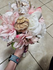 Handmade Coastal Seashell Bridal Bouquet Pink White Beach Wedding Pearl Starfish