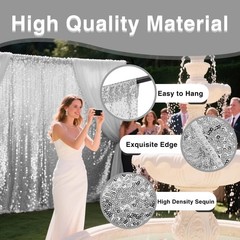 VOK Silver Sequin Backdrop Curtains 2 Panels 2FTx8FT Glitter Photography Back…