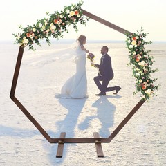 Heptagonal Wooden Wedding Arch Flower Frame Backdrop Stand Venue Arbor Birthday