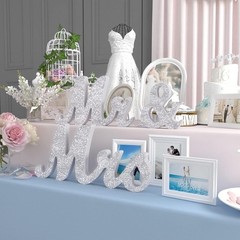Wedding Sign Set Silver Wood Mr and Mrs & Just Married Banner Decorations