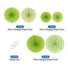 12Pcs Hanging Paper Fans Party Set Decoration for Birthday Wedding Green