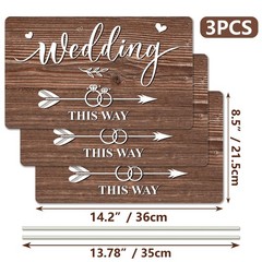 Lesnala 3 Pcs Double Sided Wedding This Way 14.2 x 8.5 inches, Brown-3PCS