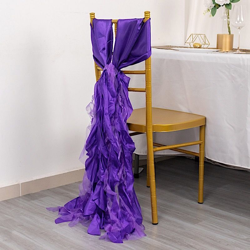 5 PURPLE Curly Willow Chiffon Satin CHAIR SASHES Party Event Decorations
