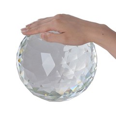 200mm D Cut Crystal Ball Sphere Clear Prism Wood Rotatable Stand 7.87″