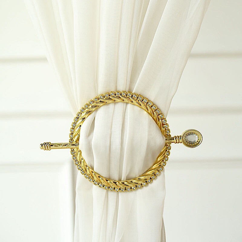 GOLD 2 Plastic 6″ Braided Design CURTAIN TIE Backs Acrylic Crystals Party Events