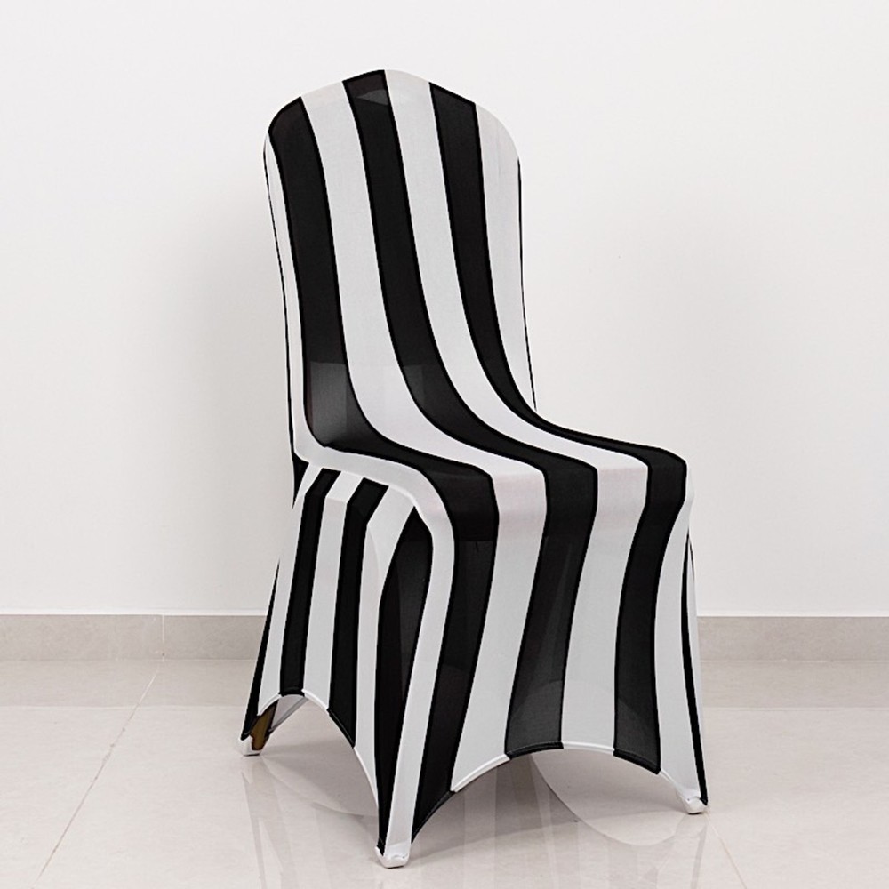 BLACK WHITE Striped Fitted Premium Spandex Banquet CHAIR COVER Party Decorations