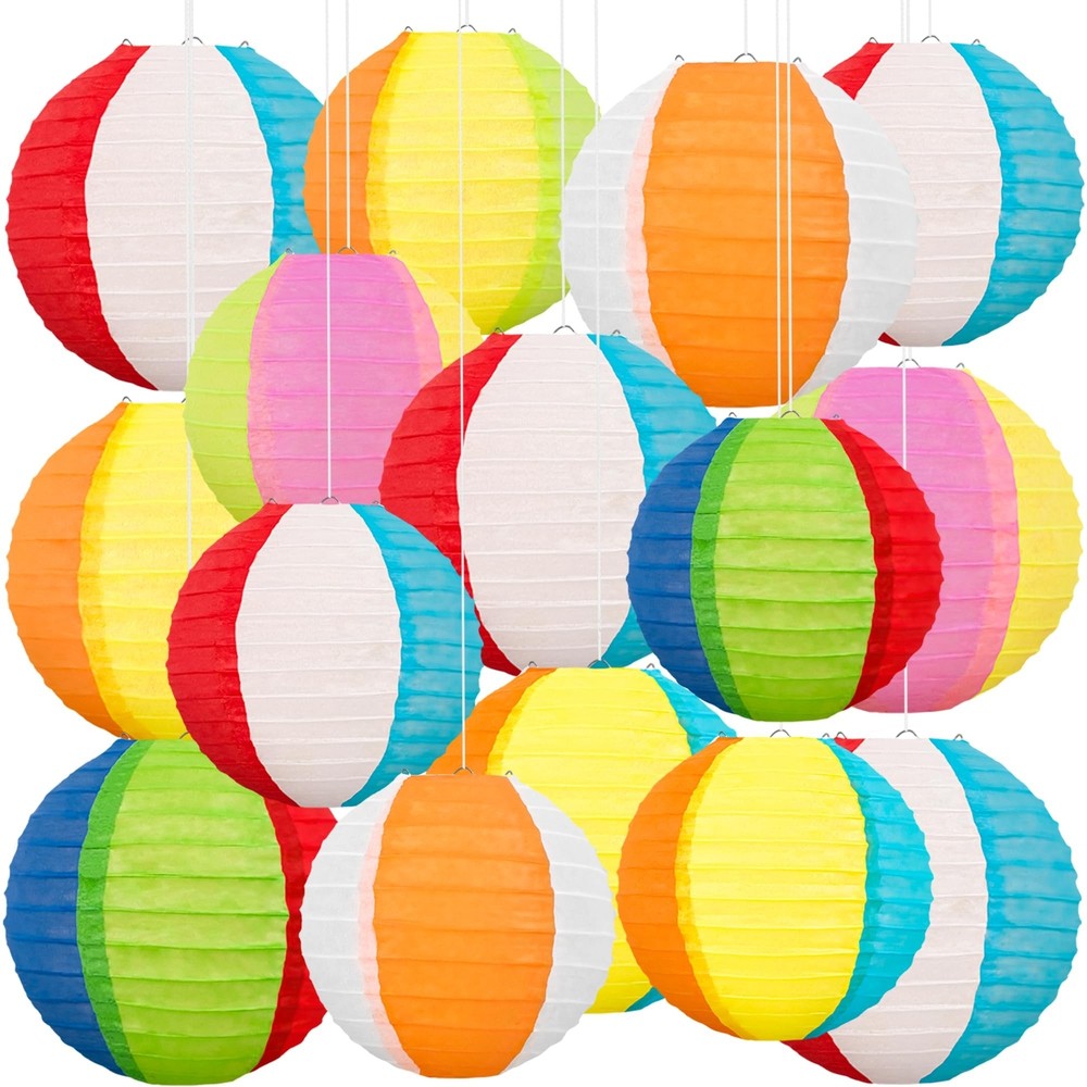 15Pcs Pool Party Decorations Beach Ball Paper Lanterns – Summer Luau Themed H…