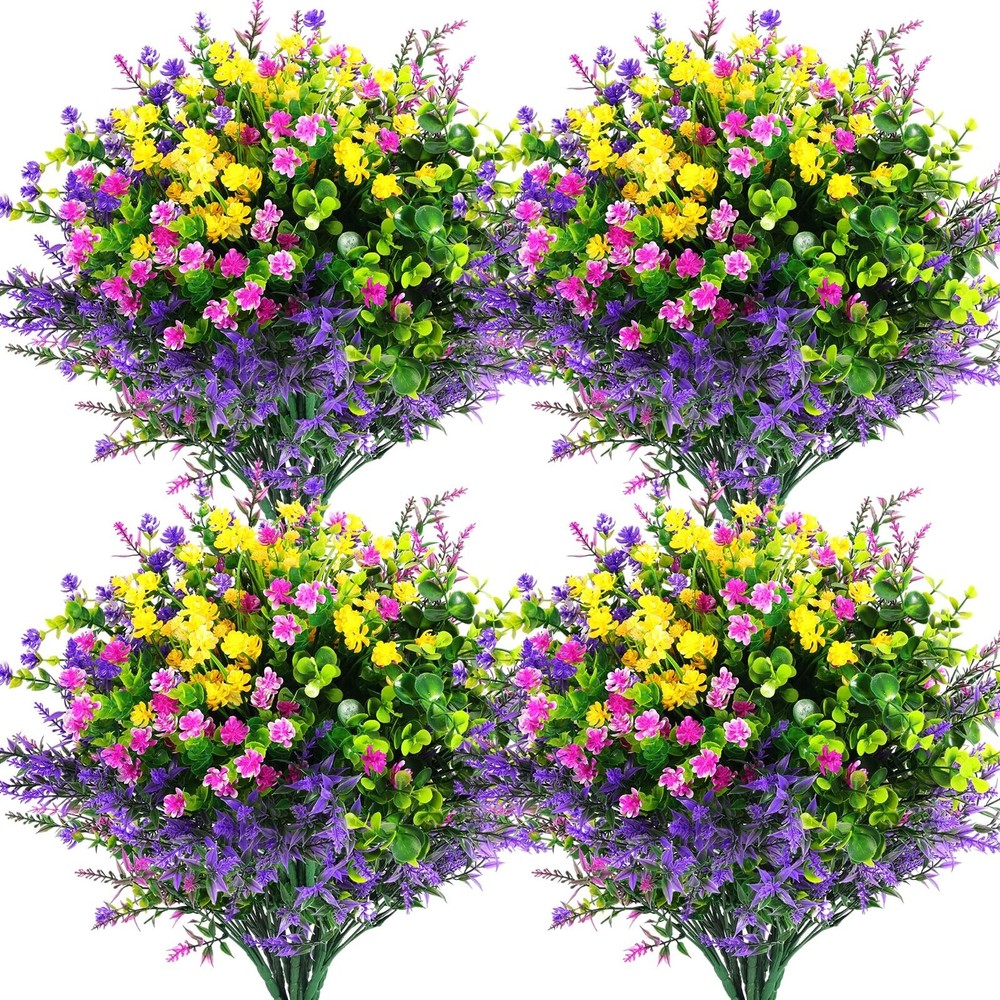 Hananona 12 Pcs Artificial Flowers Outdoor, Faux Artificial Plants UV Resista…