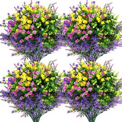 Hananona 12 Pcs Artificial Flowers Outdoor, Faux Artificial Plants UV Resista…
