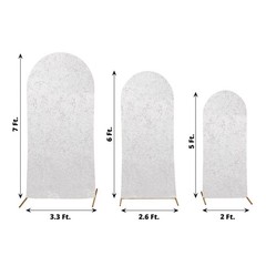 3 WHITE Crushed Velvet Round Top Wedding Arch Backdrop STAND COVERS Set Party