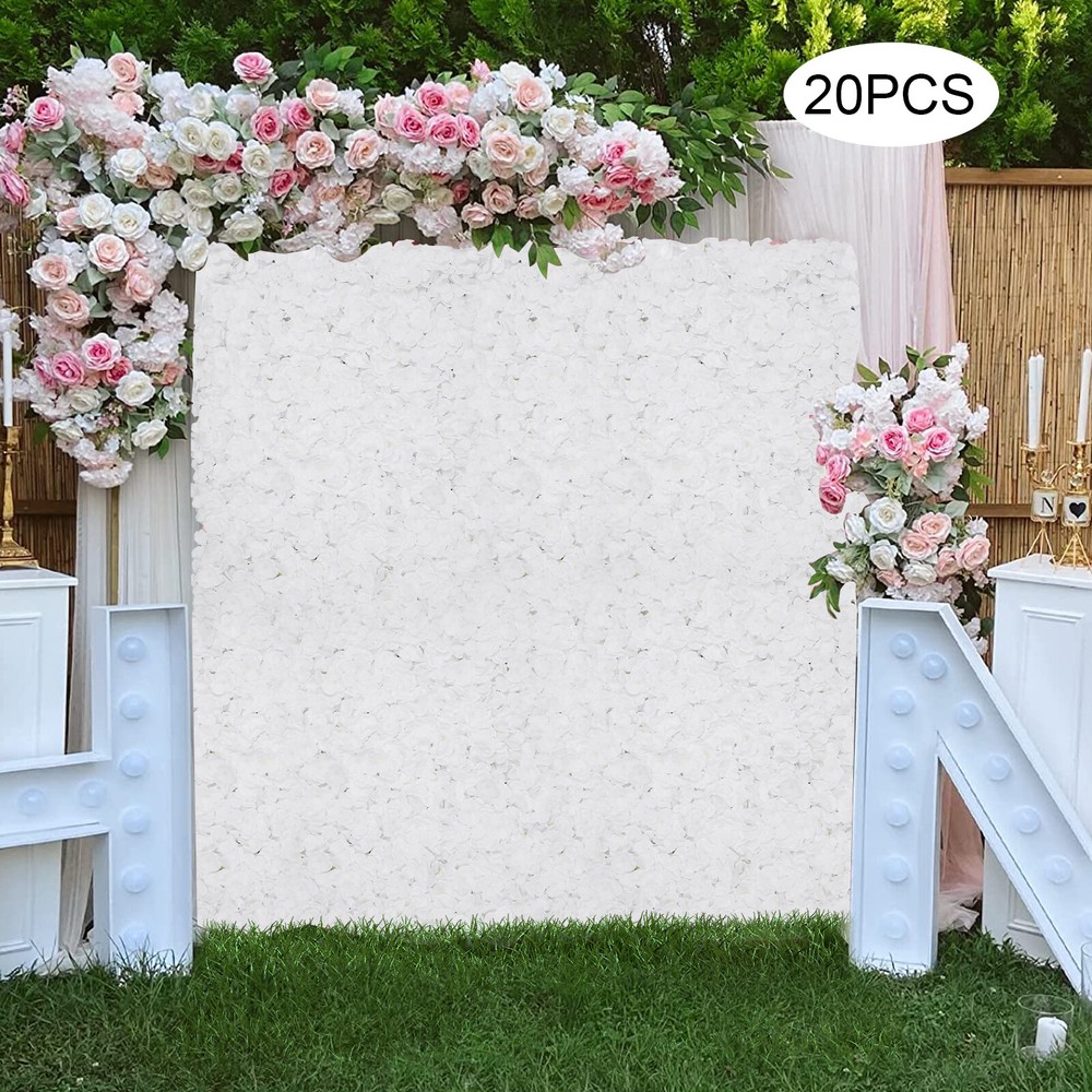 20Pcs Flower Panel White Artificial Flower Wall Panel Flower Backdrop Wall Decor