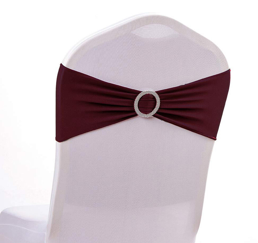 100 Spandex Stretch Chair Cover Sashes Bows Wedding Party (Burgundy) ~FREE SHIP