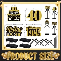 Yousoontic 4 Pcs 40th Birthday Table Decorations for Men Women, Black Gold Wo…