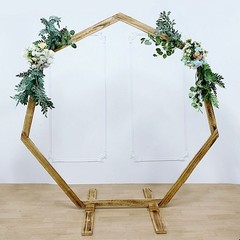 7 ft Natural Heptagon Wood Wedding Arch Backdrop Stand Party Events Decorations