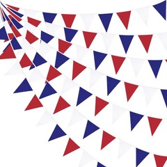 32Ft Red Blue White Banner Party Decorations Fabric Pennant Triangle Flag Bun…