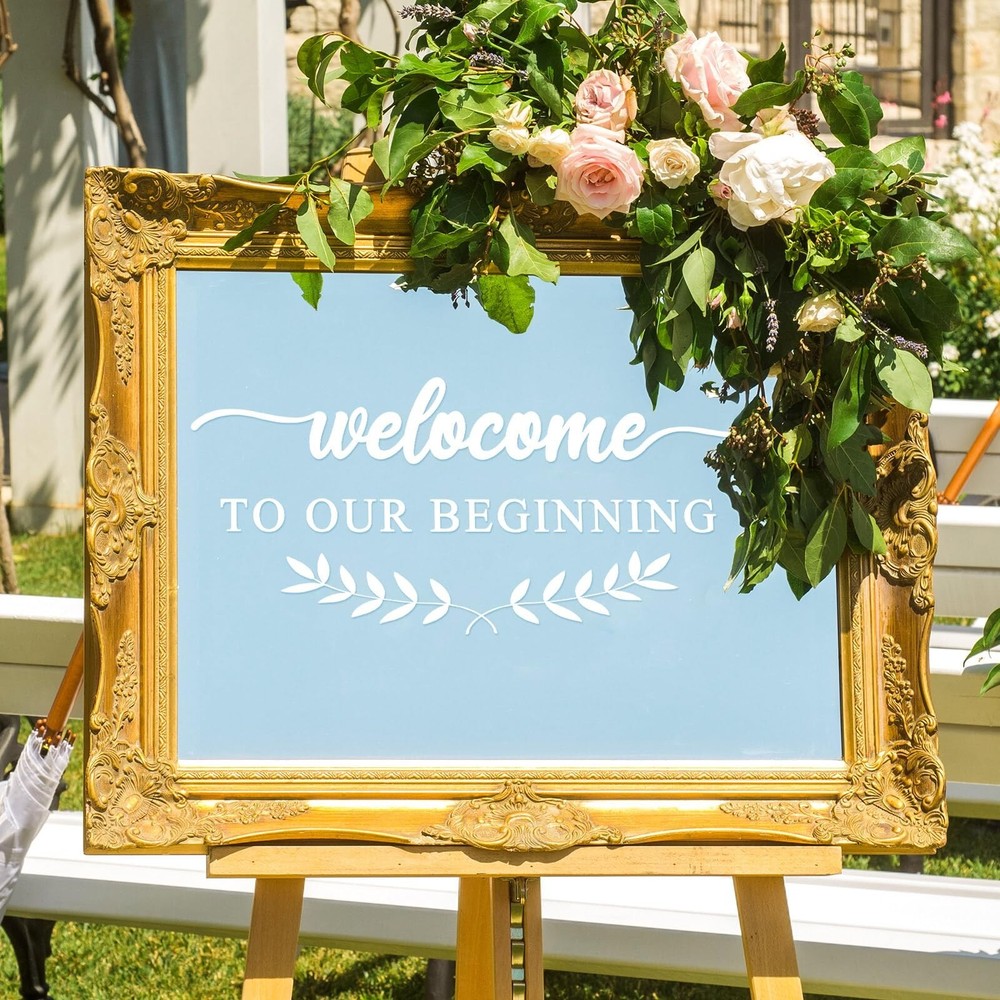 2 Pieces Wedding Mirror Decal 20 x 11 Vinyl Welcome to Our Wedding Sign Custo…