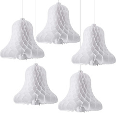 5 Pieces Paper Wedding Bells White Hanging Big Heavy Honeycomb Bells