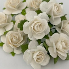 1″ or 2.5cm – WHITE Open Rose Paper Flowers Wedding Scrapbook Craft (R6-15)