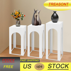 3 Piece White Iron Sheet Square Table Pillar Modern Floor Standing 65*29*29cm