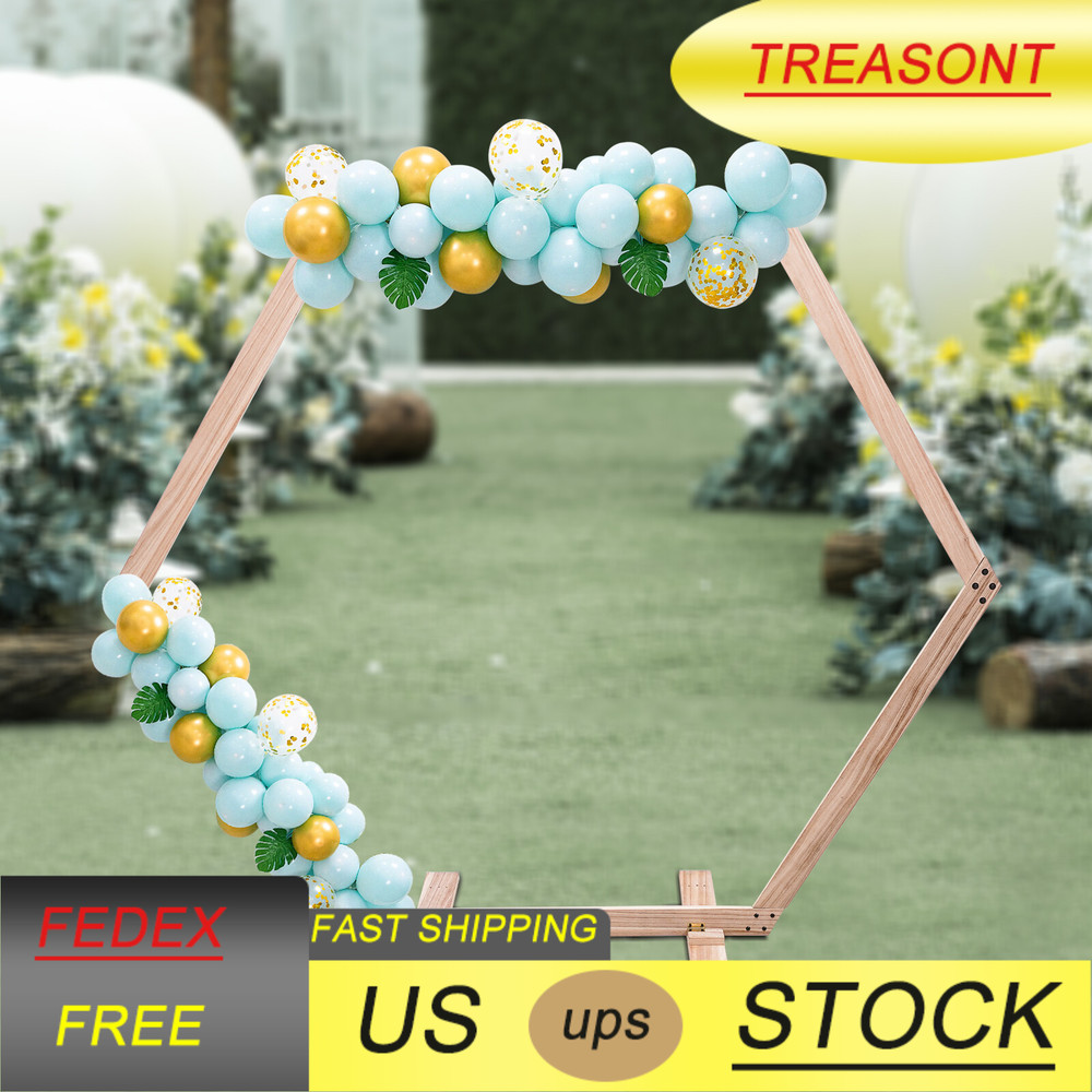 7.6 FT Hexagon Wood Wedding Arch Frame Decor Wood Hexagon Arch Backdrop Stand US