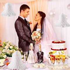 5 Pcs Paper Wedding Bells Hanging 12 Inch Large Heavy Honeycomb Bells Bridal Hon