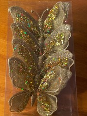 Gold Butterfly Clip Set of 4 Large 6″ Wedding Decorations Sparkly Glitter New