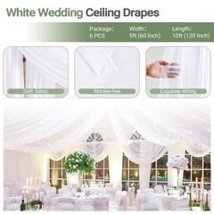 6 Panels White Ceiling Drapes with Lights for 60″W x 360″L (Pack of 6),