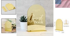 Versatile 5×7″ Gold Mirror Acrylic Wedding Sign for Guest Engagement & Memories