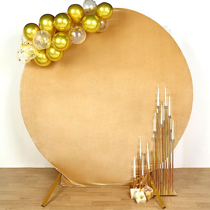 CHAMPAGNE 7.5 ft Velvet Round Backdrop STAND COVER Wedding Party Decorations