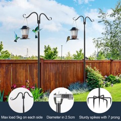 Shepherds Hooks 2 Pack Heavy Duty Two Sided Garden light Pole with 7 Base Prongs