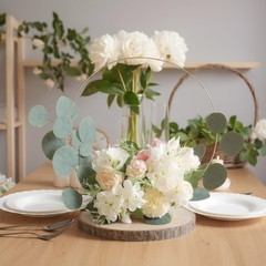 Rustic Wedding Centerpiece Set – 12″ Metal Floral Hoop & Unfinished Wood Slices