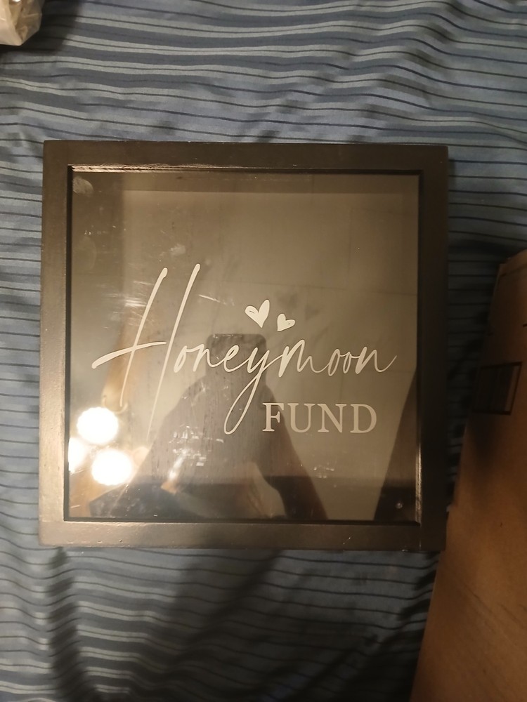 Studio His & Hers Honeymoon Fund Wood Box 10.4×3.6×10.4in Black